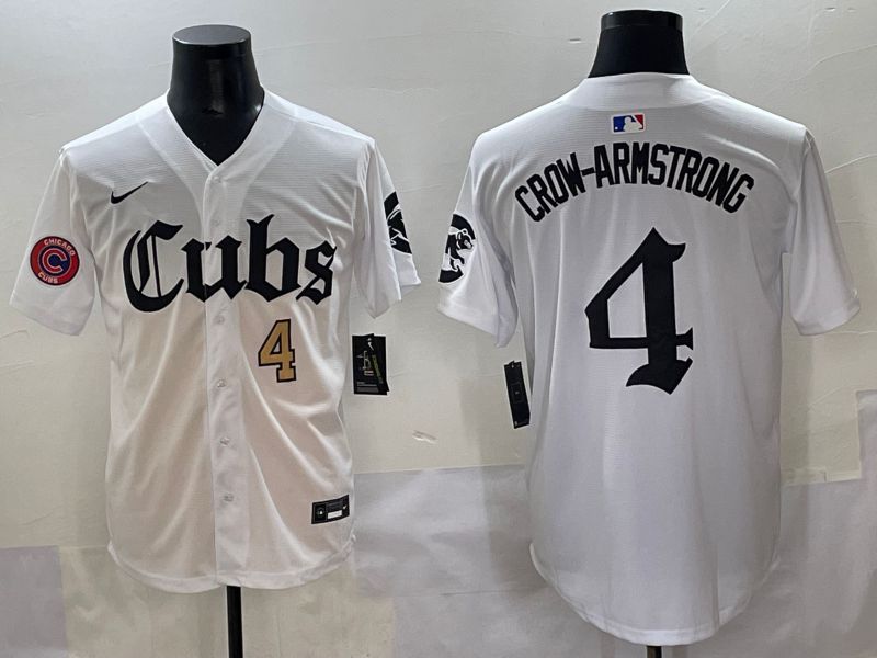 Men 2025 Chicago Cubs #4 Crow-Armstrong White Five generations Joint Name Nike MLB Jersey style 5